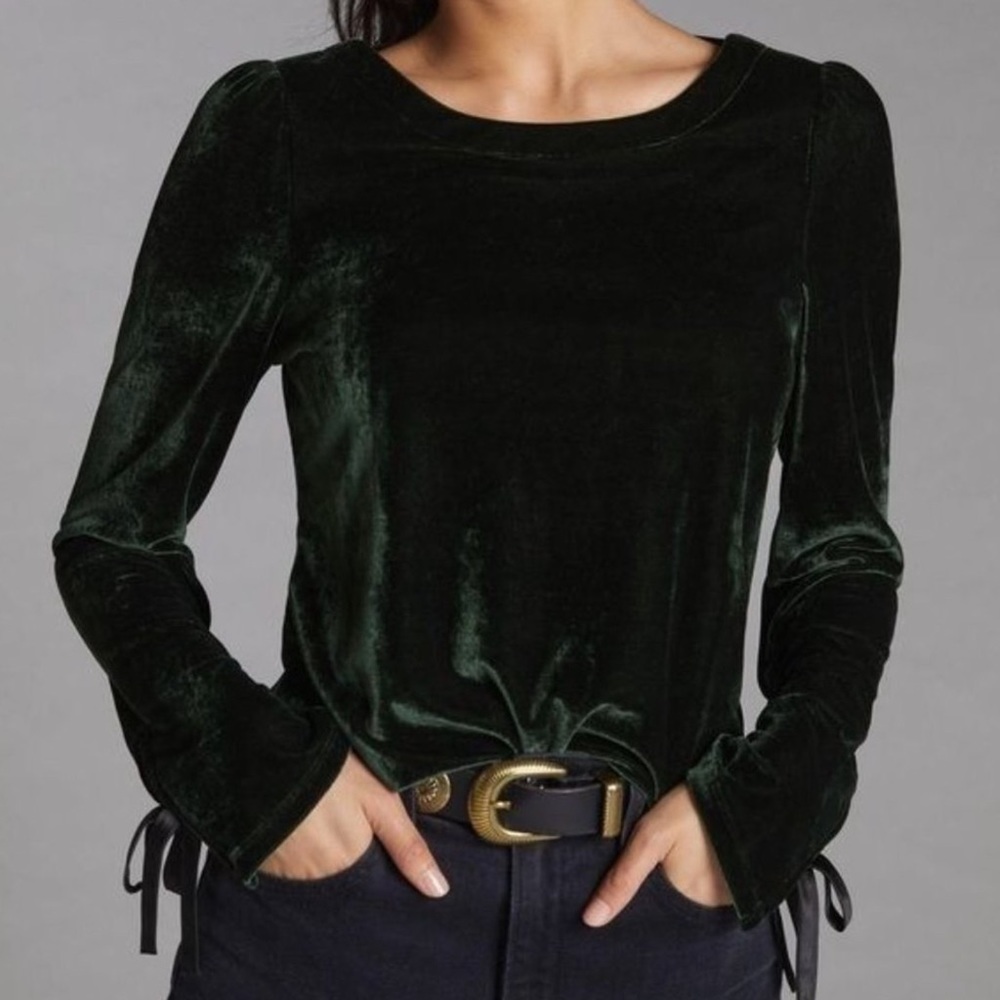 NWT Anthropologie Velvet Ribbon-Back Blouse, Size XS